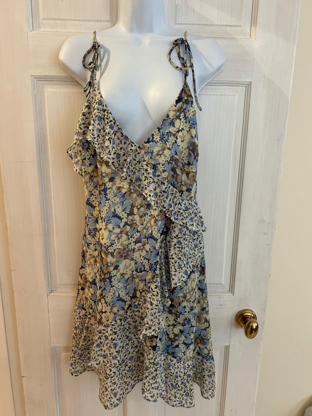 Astr Blue and Cream Floral Ruffle Mini Dress